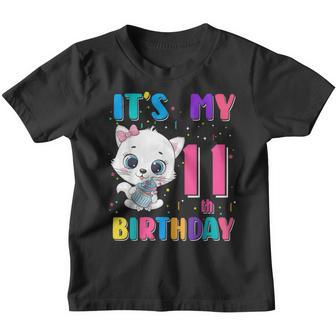 Its My 11Th Birthday Girl Funny Cat Birthday 11 Year Old Youth T-shirt - Thegiftio UK