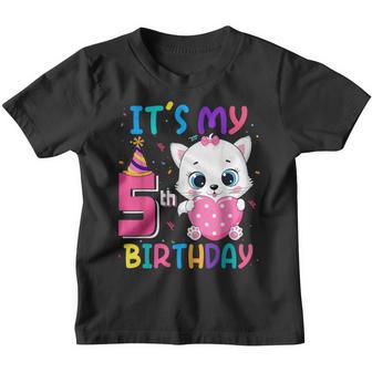 Its My 5Th Birthday Girl Funny Cat Birthday 5 Year Old Youth T-shirt - Thegiftio UK