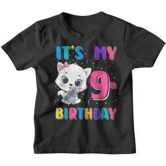 Its My 9Th Birthday Girl Funny Cat Birthday 9 Year Old Youth T-shirt - Thegiftio UK