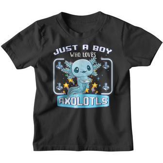 Just A Boy Who Loves Axolotls Funny Axolotl Gamer Kids Boys Youth T-shirt - Thegiftio UK