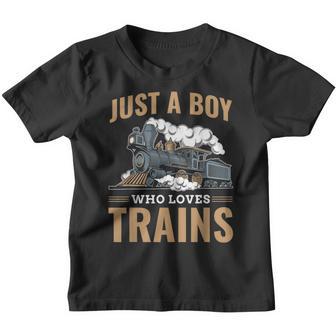 Just A Boy Who Loves Trains Model Railroad Train Locomotive Youth T-shirt - Thegiftio UK