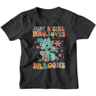 Just A Girl Who Loves Dragons Retro Groovy Dragon Christmas Youth T-shirt - Thegiftio UK