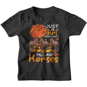 Just A Girl Who Loves Fall And Horses Thanksgiving Farmer Youth T-shirt - Thegiftio UK