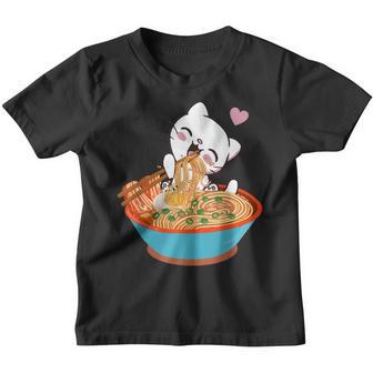 Kawaii Ramen Cat Eating Food Anime Japanese Gift Kids Girls Youth T-shirt - Thegiftio UK