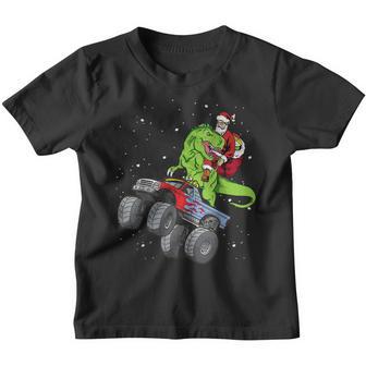 Kid Santa Riding T Rex Dinosaur Monster Truck Boy Christmas Youth T-shirt - Thegiftio UK