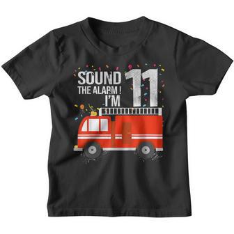 Kids 11 Year Old Firefighter Birthday Party Fire Truck 11Th Youth T-shirt - Thegiftio UK