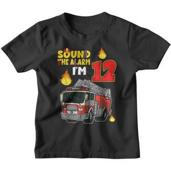 Kids 12 Year Old Firefighter Birthday Party Fire Truck 12Th Youth T-shirt - Thegiftio UK