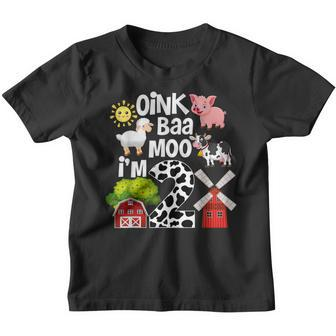 Kids 2Nd Birthday Oink Baa Moo Im 2 Farm Animal Birthday Boy Youth T-shirt - Thegiftio UK