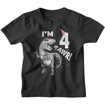Kids 4 Year Old Birthday Gift Shirt Roar Im 4 Dinosaur Youth T-shirt | Mazezy