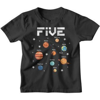 Kids 5 Year Old Outer Space Birthday Shirt Solar Planets 5Th Gift Youth T-shirt | Mazezy