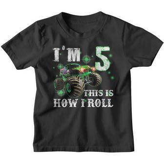 Kids 5 Years Old 5Th Birthday Monster Truck Car Shirt Boy Son Youth T-shirt | Mazezy