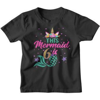 Kids 6Th Birthday Girl Unicorn Mermaid Tail 6 Years Old Youth T-shirt - Thegiftio UK