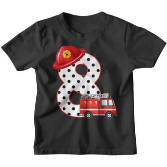 Kids 8 Year Old Firefighter Birthday Party Fire Truck 8Th Youth T-shirt - Thegiftio UK