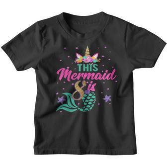 Kids 8Th Birthday Girl Unicorn Mermaid Tail 8 Years Old Youth T-shirt - Thegiftio UK