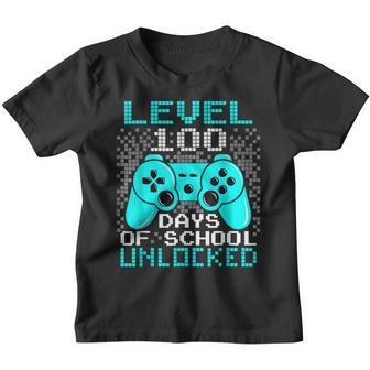 Kids Boy Level 100 Days Of School Unlocked Gamer Video Games Youth T-shirt - Seseable