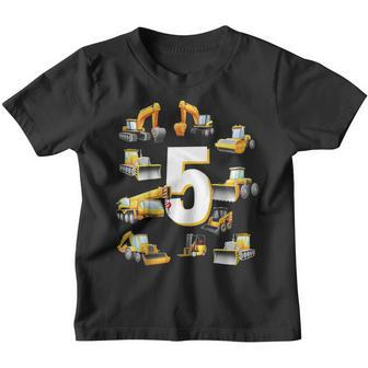 Kids Boys 5Th Birthday 5 Year Old Birthday Diggers Youth T-shirt | Mazezy