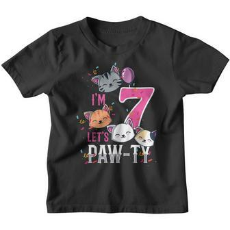Kids Cute Cats Im 7 Years Old Girls Birthday Party Youth T-shirt | Mazezy