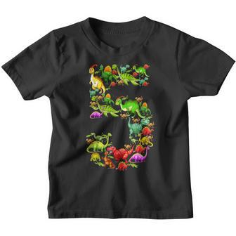 Kids Dinosaur 5Th Birthday Gift Shirt For 5 Year Old Boys Girls Youth T-shirt | Mazezy