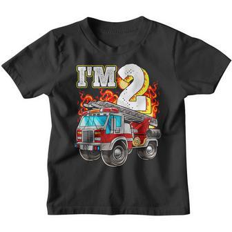 Kids Fire Truck 2Nd Birthday Boy Firefighter 2 Year Old V2 Youth T-shirt - Thegiftio UK
