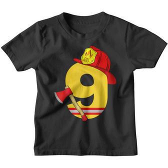 Kids Fire Truck 9Th Birthday Boy Firefighter 9 Year Old V2 Youth T-shirt - Thegiftio UK