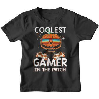 Kids Halloween Coolest Gamer In The Patch Boys Girls Pumpkin V6 Youth T-shirt - Thegiftio UK
