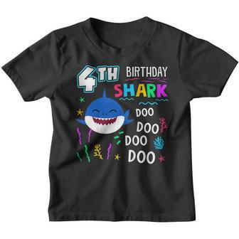 Kids Happy 4Th Birthday Shark Doo Doo 4 Years Old Gift Youth T-shirt | Mazezy