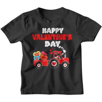 Kids Happy Valentines Day Heart In Tractor Funny Youth T-shirt - Thegiftio UK
