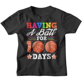 Kids Having A Ball For 100 Days Of School Basketball First Youth T-shirt - Thegiftio UK