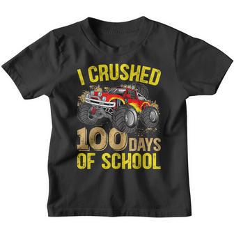 Kids I Crushed 100 Days Of School Boys Monster Truck Youth T-shirt - Thegiftio UK