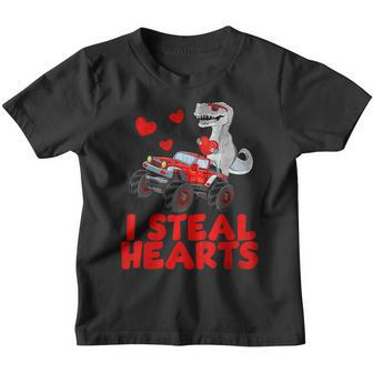 Kids I Steal Hearts Dinosaur Valentines Day For Baby Boys V2 Youth T-shirt - Seseable