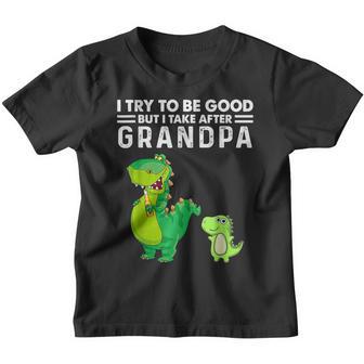 Kids I Try To Be Good But I Take After My Grandpa Dinosaur Youth T-shirt - Thegiftio UK