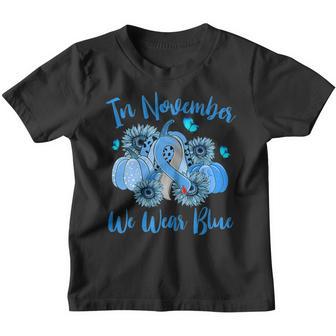 Kids In November We Wear Blue T1d Diabetes Pumpkin Sunflower Youth T-shirt - Thegiftio UK