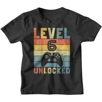 Kids Level 6 Unlocked Shirt Funny Video Gamer 6Th Birthday Gift V2 Youth T-shirt | Mazezy UK