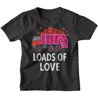 Kids Loads Of Love Garbage Truck Heart Valentines Day Boys Youth T-shirt - Seseable