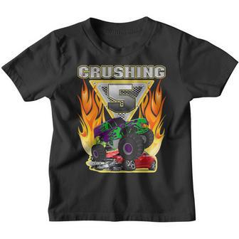 Kids Monster Truck Crushing Being 5 Five Years Old 5Th Birthday Youth T-shirt | Mazezy