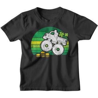 Kids Monster Truck Shamrock Retro St Patricks Day Boys Kids Youth T-shirt - Seseable