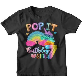 Kids Pop It Birthday Girl 7 For 7Yr Old Girls Unicorn Party V2 Youth T-shirt - Thegiftio UK