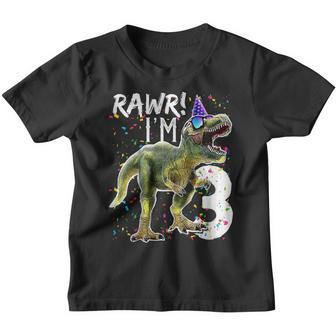 Kids Rawr Im 3 3Rd Birthday Dinosaur Shirts Boys Dinosaur Gift Youth T-shirt | Mazezy