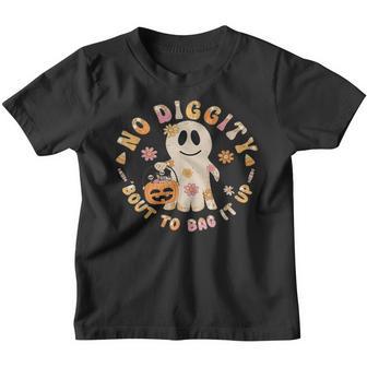 Kids Retro No Diggity Bout To Bag It Up Cute Ghost Halloween Youth T-shirt - Thegiftio UK