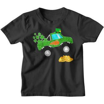 Kids Saint Patricks Day Gift For Monster Truck Lover Boy Shamrock Youth T-shirt | Mazezy