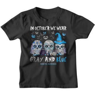 Kids Sugar Skull In November We Wear Gray And Blue Diabetes V3 Youth T-shirt - Thegiftio UK
