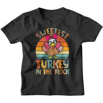 Kids Sweetest Turkey In The Flock Boys Vintage Thanksgiving Youth T-shirt - Thegiftio UK