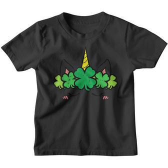 Kids Unicorn Face Shamrock Clover St Patricks Day Baby Girls Youth T-shirt - Seseable