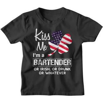 Kiss Me I Am A Bartender Irish Shamrock St Patricks Day 2021 Funny Saying Job Title Youth T-shirt - Thegiftio UK