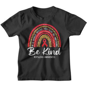 Leopard Rainbow Be Kind Red Ribbon Dyslexia Awareness V3 Youth T-shirt - Thegiftio UK