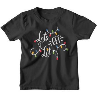 Lets Get Lit Funny Christmas Lights Xmas Maching Pajama Youth T-shirt - Thegiftio UK