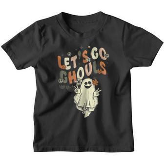 Lets Go Ghouls Funny Hippie Vibes Costume Halloween Retro Youth T-shirt - Thegiftio UK