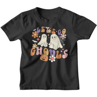 Lets Go Ghouls Halloween Cute Ghost Costume Retro Groovy Youth T-shirt - Thegiftio UK