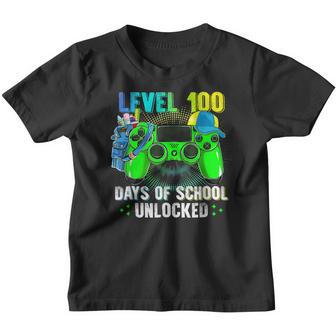 Level 100 Days Of School Unlocked Funny Video Gamer Boy Kids Youth T-shirt - Thegiftio UK