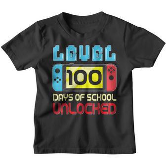 Level 100 Days Of School Unlocked Gamer Video Games Boys Kid Youth T-shirt - Thegiftio UK